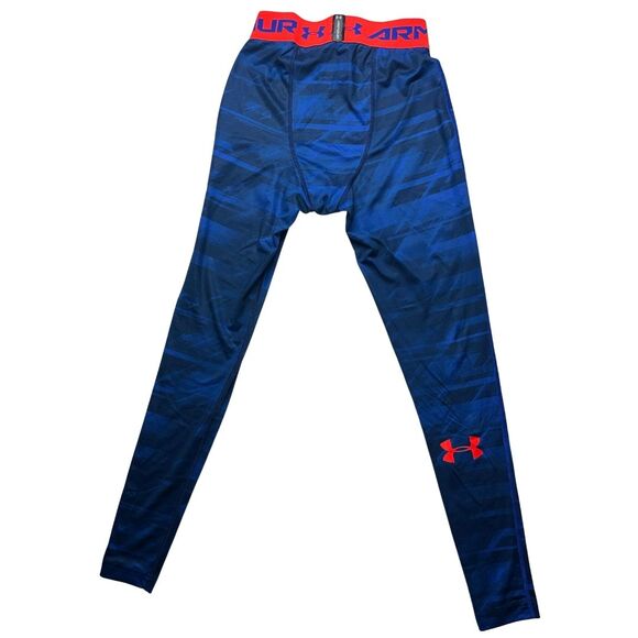 5-81 UNDER ARMOUR Men's Compression Pants Striped Blue Small - Picture 2 of 6